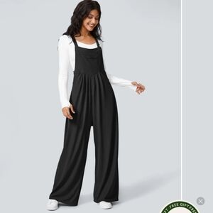 HALARA Black Wide-Leg Jumpsuit with Square Neckline